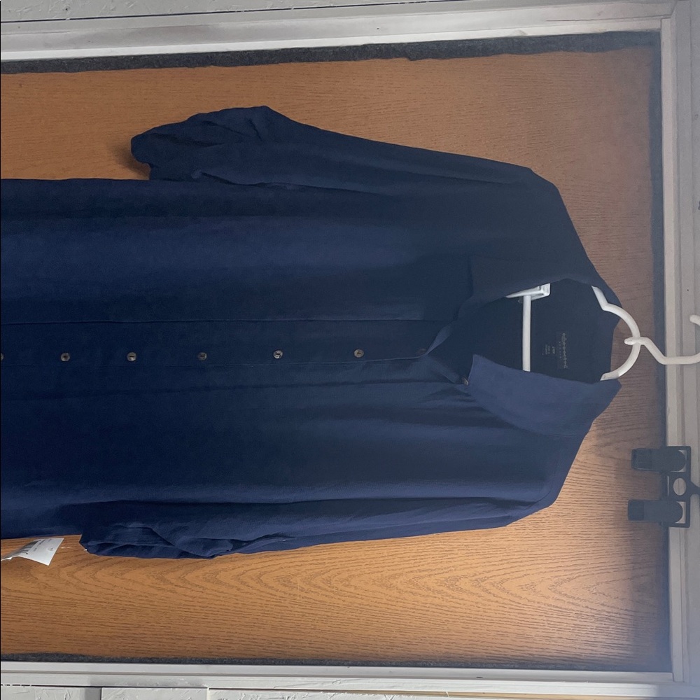 Connected Apparel Navy Textured Button-Up Top